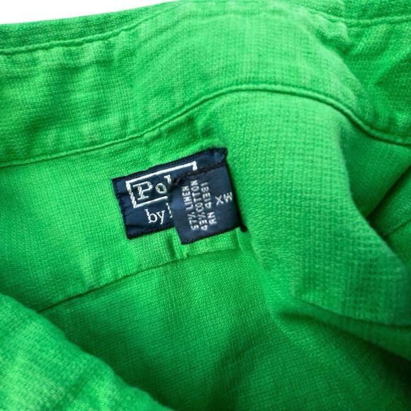 Vintage Polo Ralph Lauren Shirt Men's XL Green Linen Blend Chest Pockets Utility - Picture 3 of 9